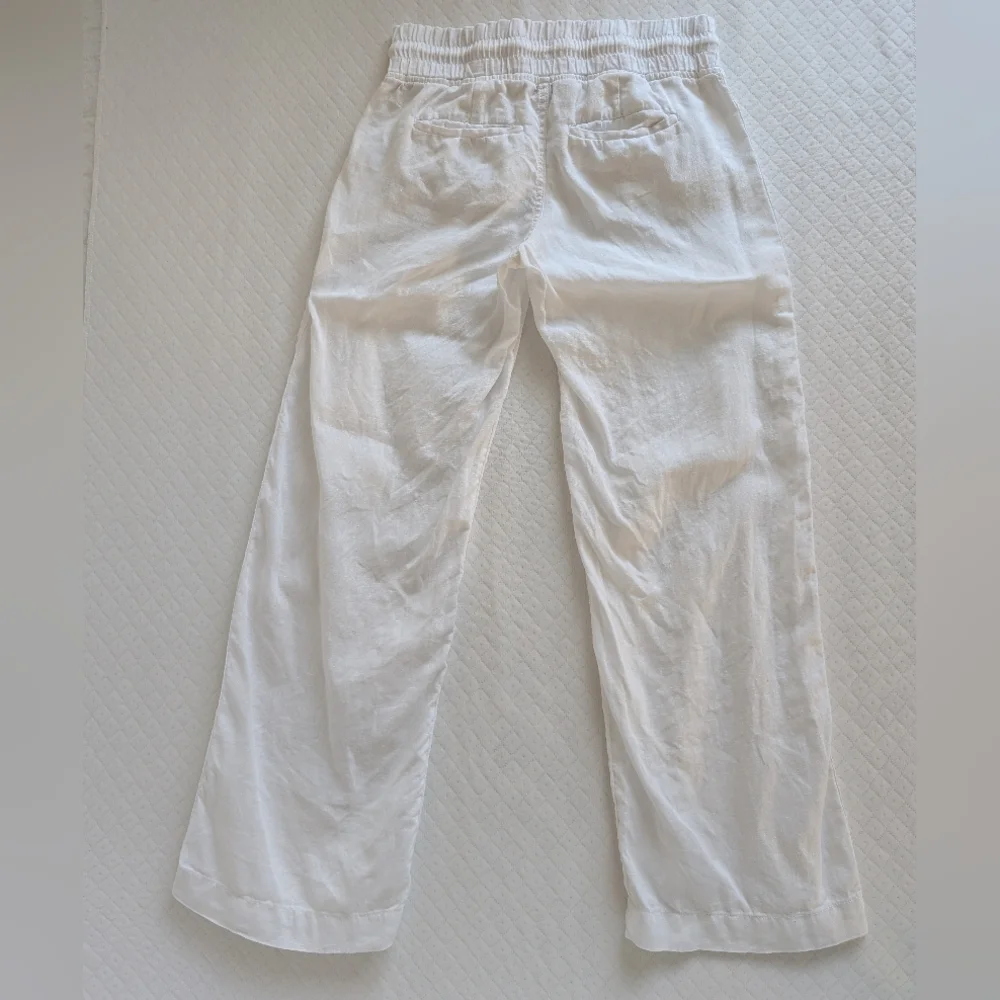 Athleta Cabo 100% Linen Wide Leg Pants Elastic waist Zip pockets, White, size 0 - Picture 7 of 15